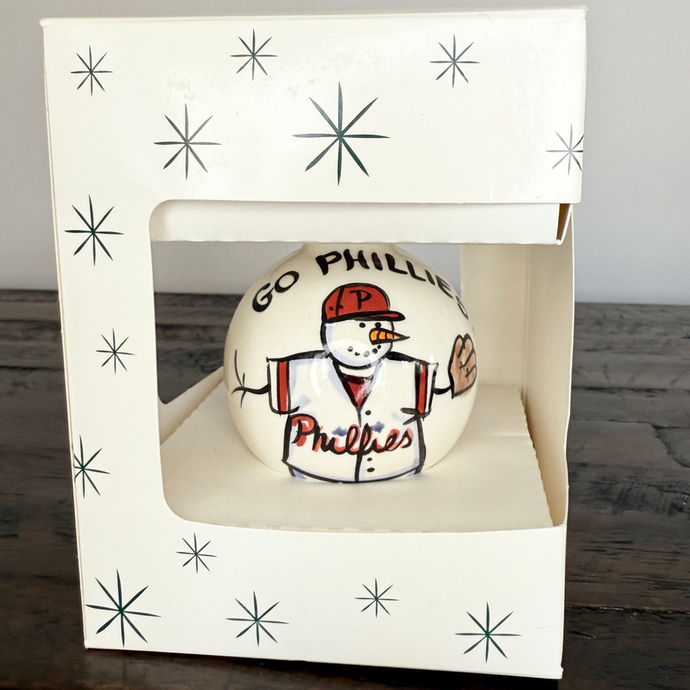 Philadelphia Phillies Hand Painted Snowman Holiday Ornament NIB